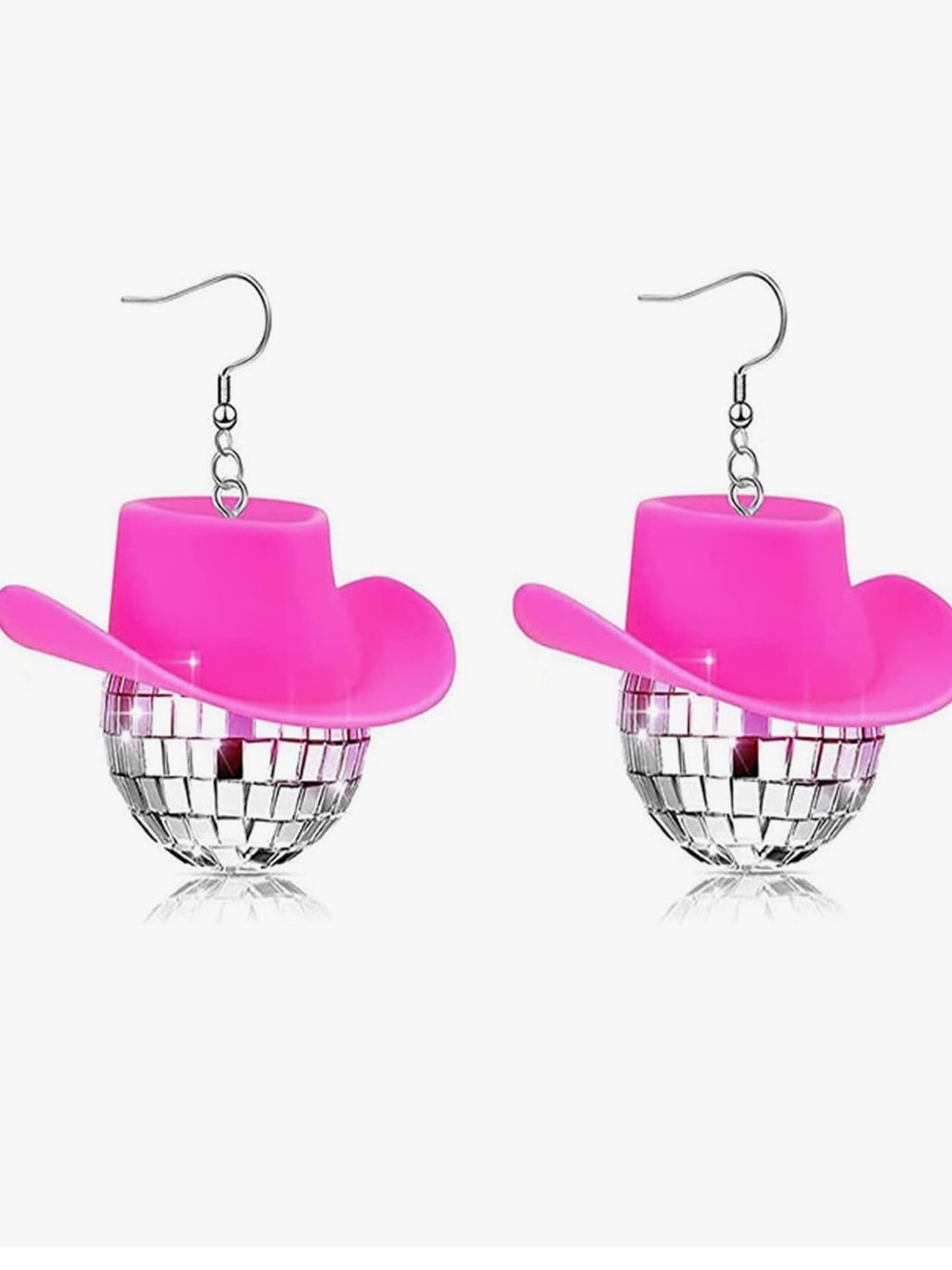 Pink Cowboy Hat Disco Ball Earrings